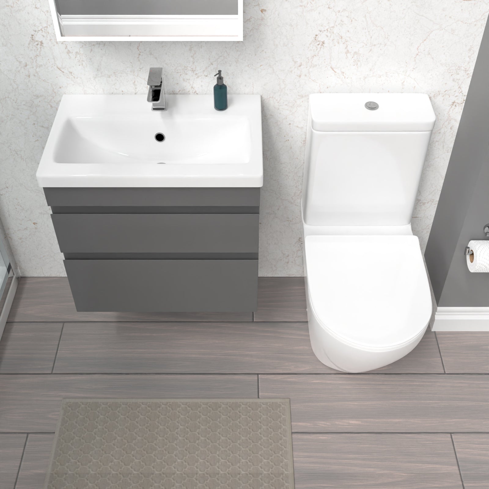 Alaska 600mm Steel Grey Wall Hung 2 Drawers Vanity Unit & Rimless Toilet