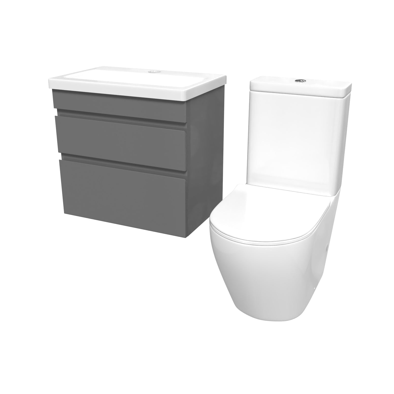 Alaska 600mm Steel Grey Wall Hung 2 Drawers Vanity Unit & Rimless Toilet