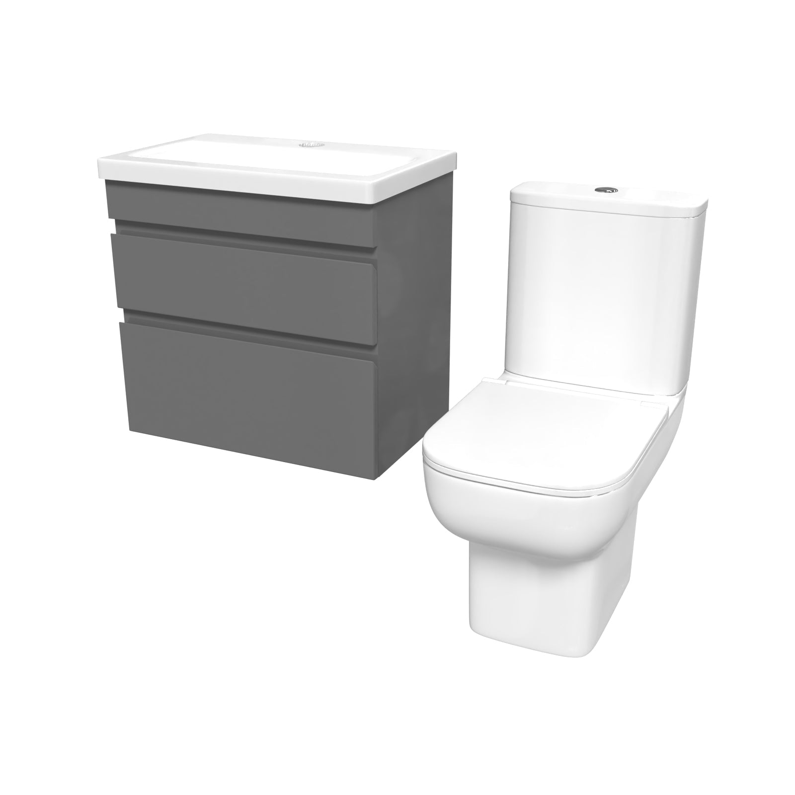 Alaska 600mm Steel Grey Wall Hung Drawers Vanity Unit & Rimless Toilet Set