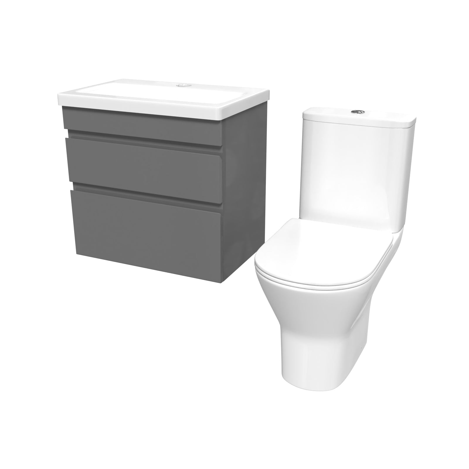 Alaska 600mm Drawers Vanity Unit Wall Hung Steel Grey & Rimless Toilet Set