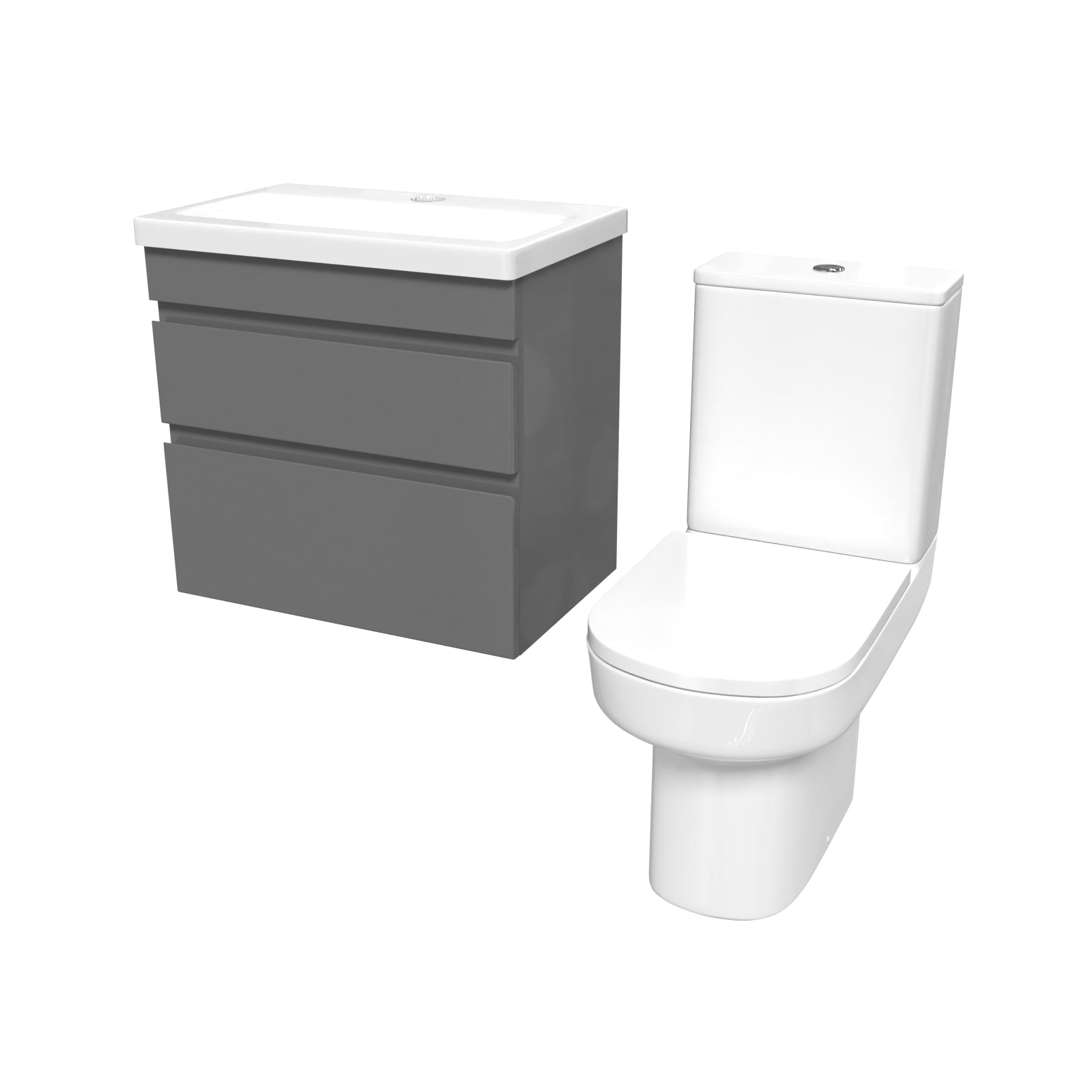 Alaska Steel Grey 600mm Drawers Vanity Unit Wall Hung & Rimless Toilet Set