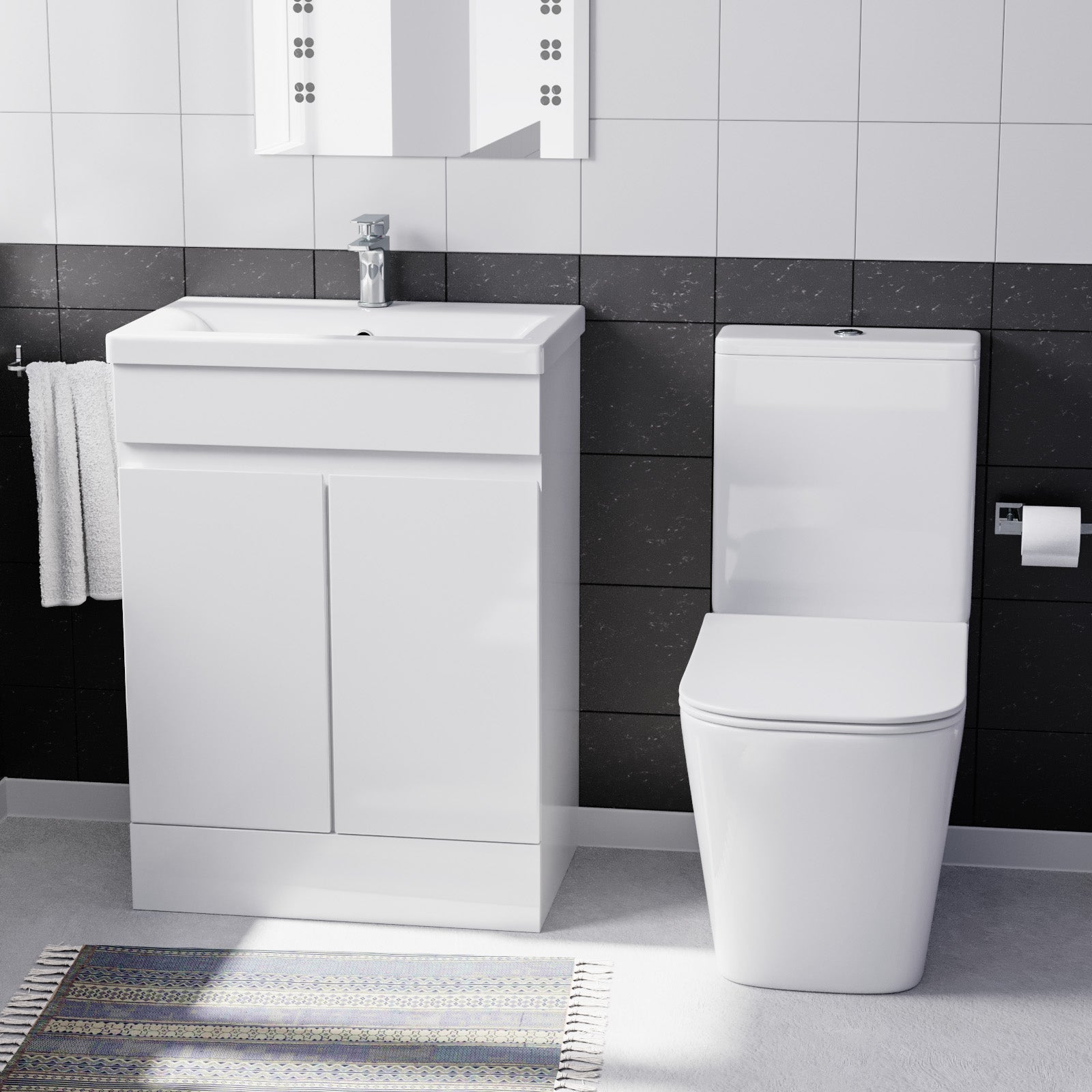 Alaska 600mm Freestanding Basin Vanity, Rimless Square Closed Coupled Toilet