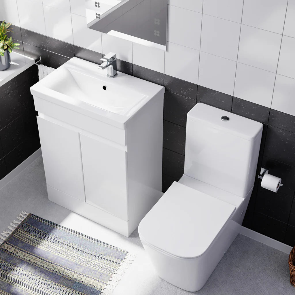 Alaska 600mm Freestanding Basin Vanity, Rimless Square Closed Coupled Toilet