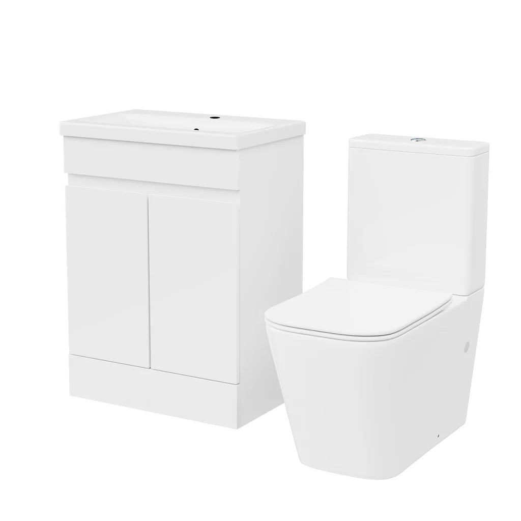 Alaska 600mm Freestanding Basin Vanity, Rimless Square Closed Coupled Toilet