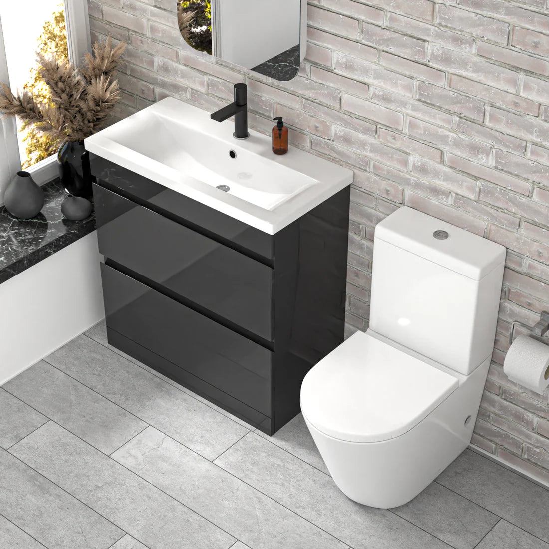 Alaska 800mm Dark Grey Handleless Drawers Basin Vanity Close Coupled Toilet