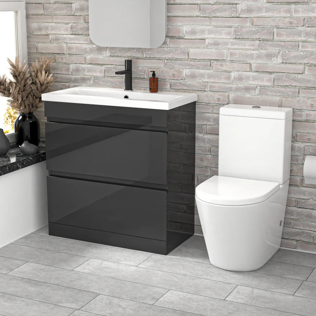 Alaska 800mm Dark Grey Handleless Drawers Basin Vanity Close Coupled T