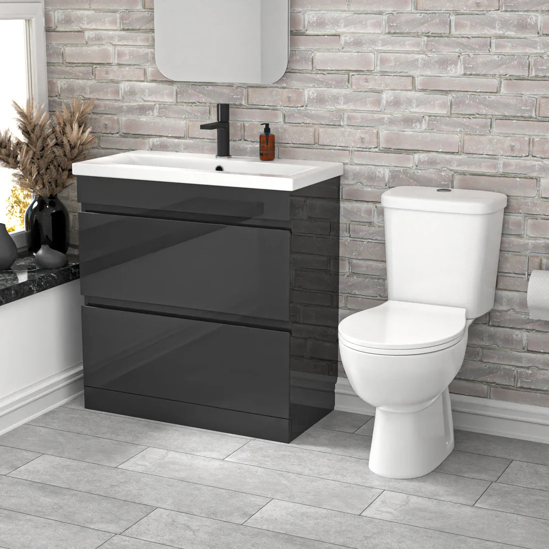 Alaska 800mm Dark Grey 2 Drawers Handleless Basin Vanity Close Coupled Toilet
