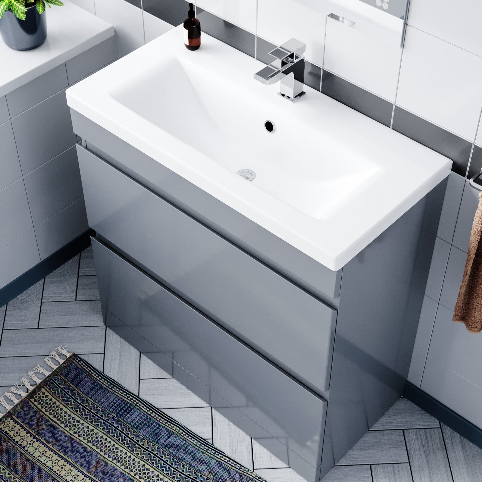 Alaska Minimalist 800mm 2-drawer Freestanding Gloss Grey Vanity Cabinet Basin Unit