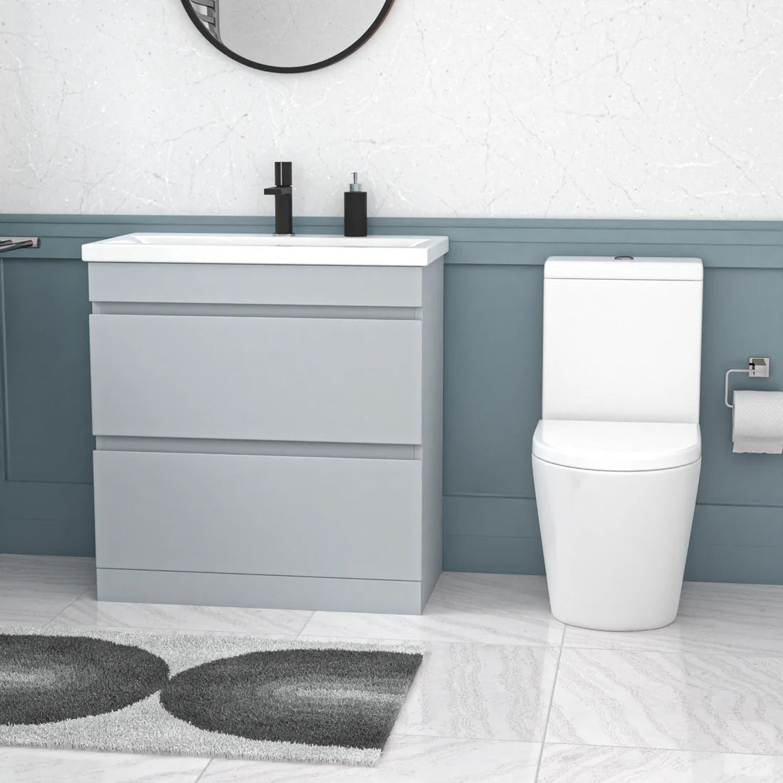 Alaska 800mm Matte Grey Handleless Drawers Basin Vanity Close Coupled Toilet