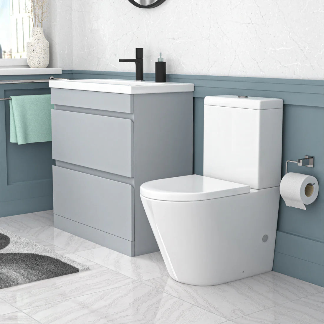 Alaska 800mm Matte Grey Handleless Drawers Basin Vanity Close Coupled Toilet