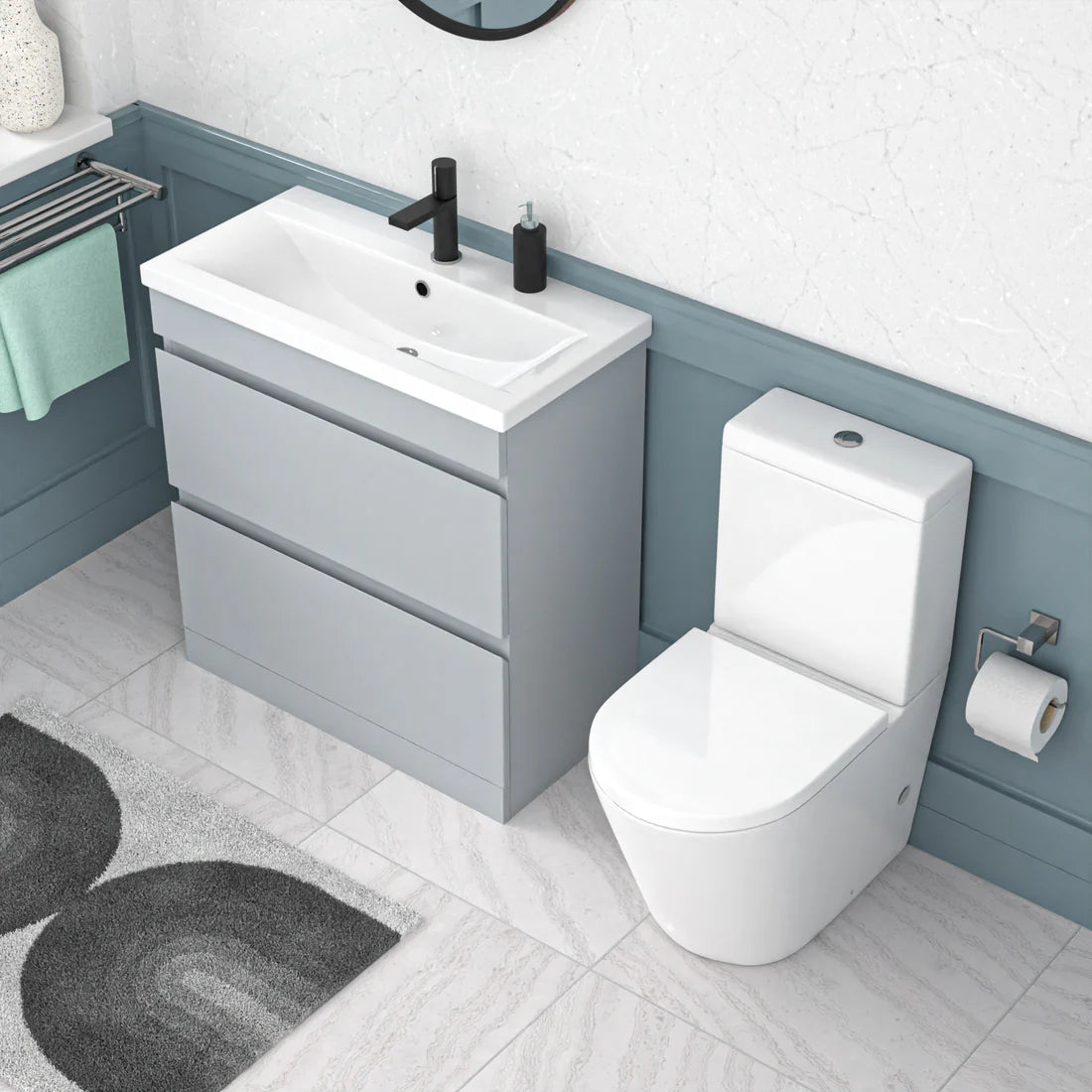 Alaska 800mm Matte Grey Handleless Drawers Basin Vanity Close Coupled Toilet