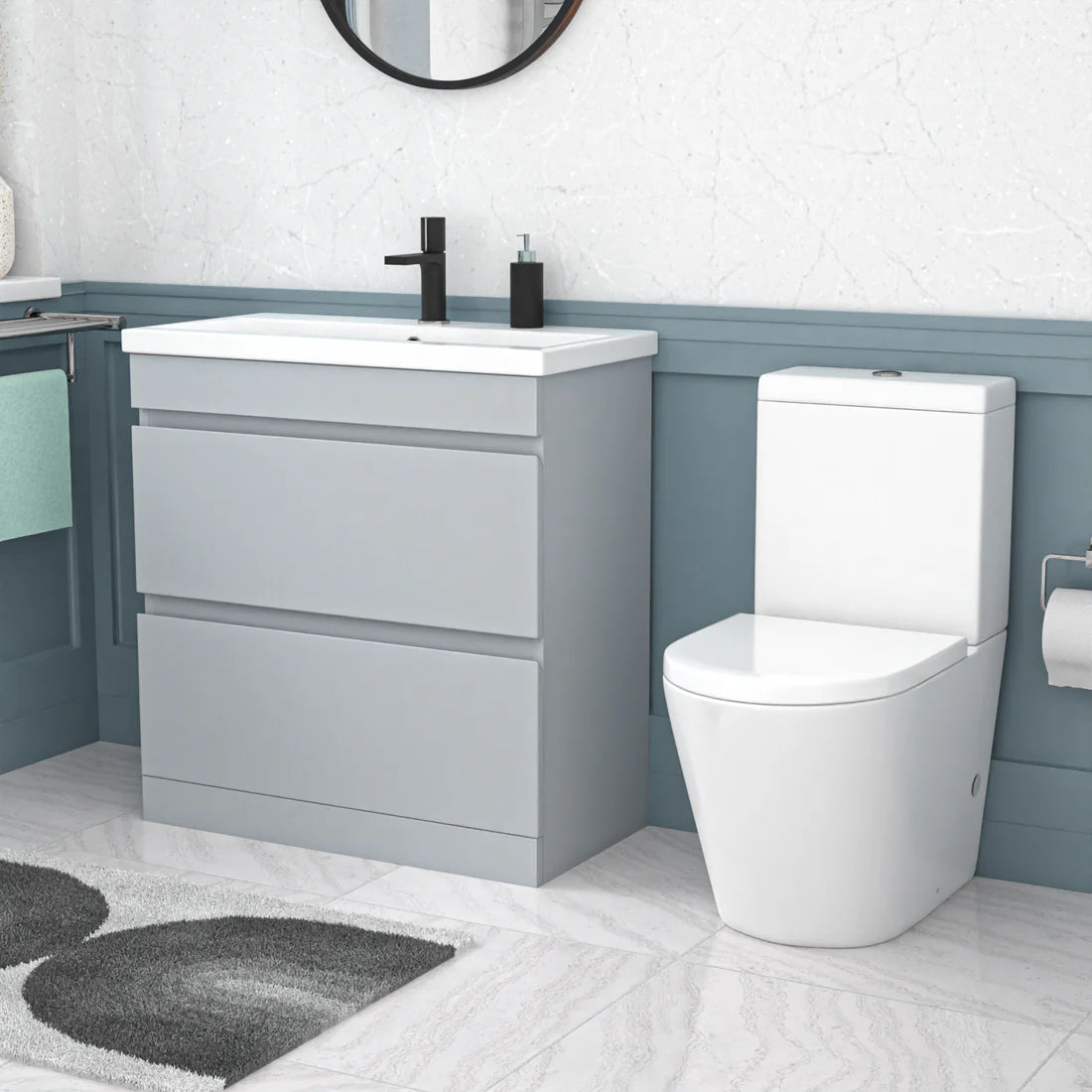 Alaska 800mm Matte Grey Handleless Drawers Basin Vanity Close Coupled Toilet