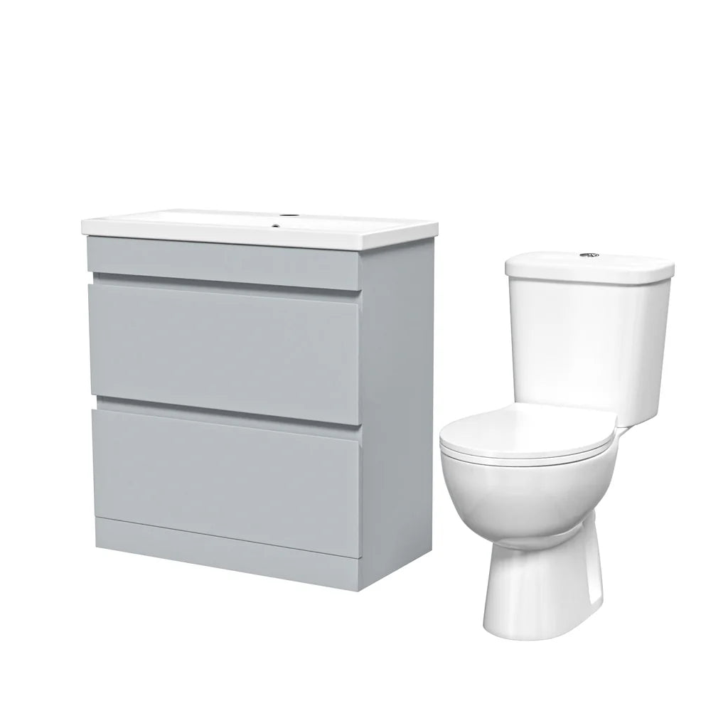 Alaska 800mm Matte Grey 2 Drawers Handleless Basin Vanity Close Coupled Toilet