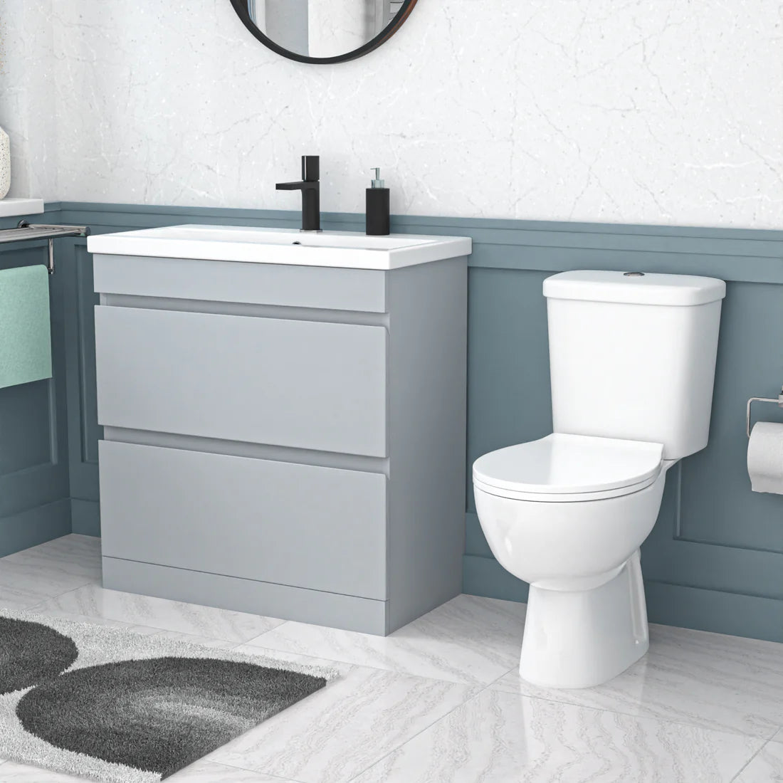 Alaska 800mm Matte Grey 2 Drawers Handleless Basin Vanity Close Coupled Toilet