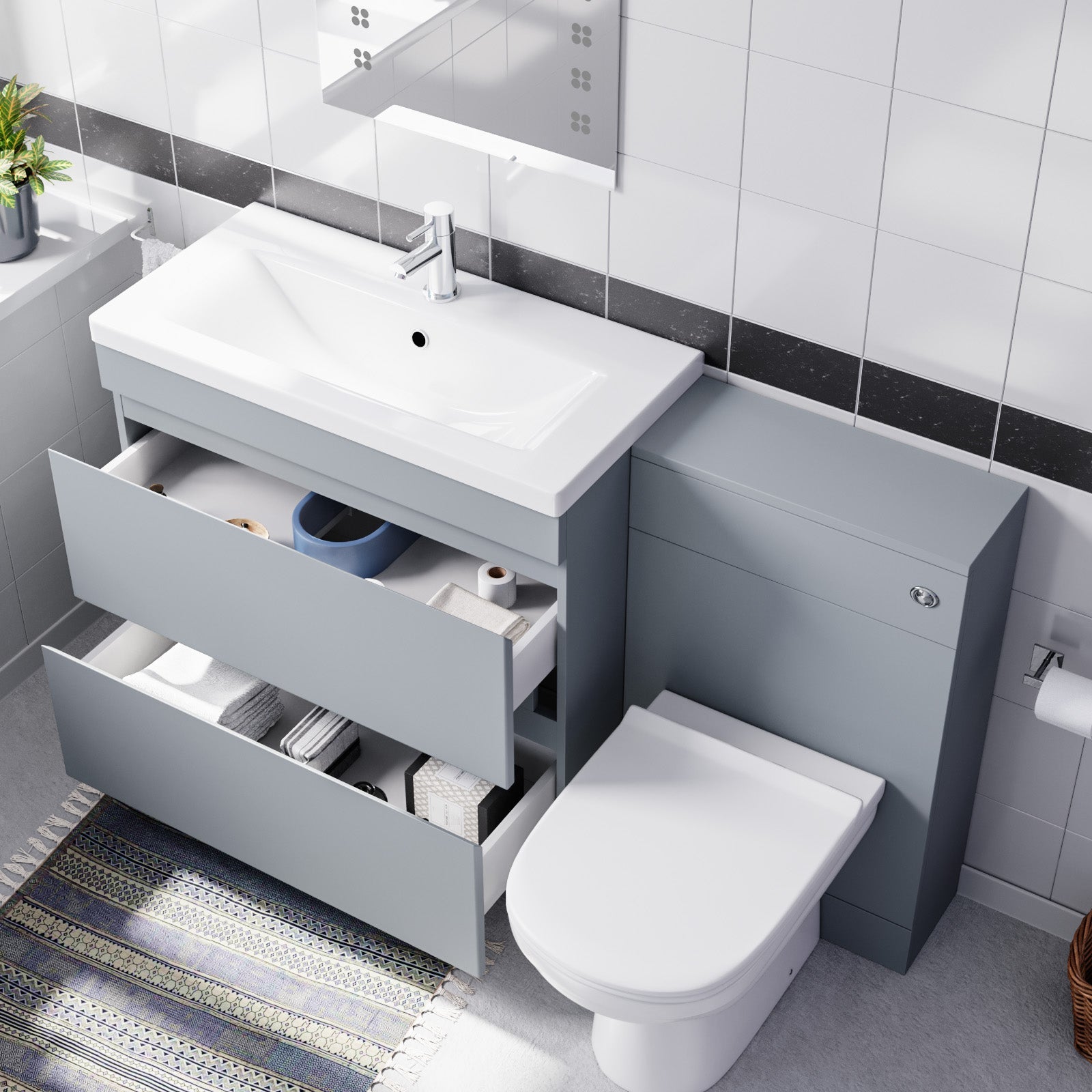 Alaska Matte Grey Freestanding 800mm Drawers Vanity, WC Unit & BTW Toilet
