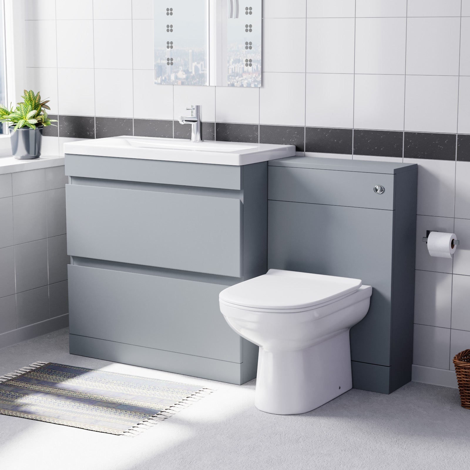 Alaska Matte Grey Freestanding 800mm Drawers Vanity, WC Unit & BTW Toilet