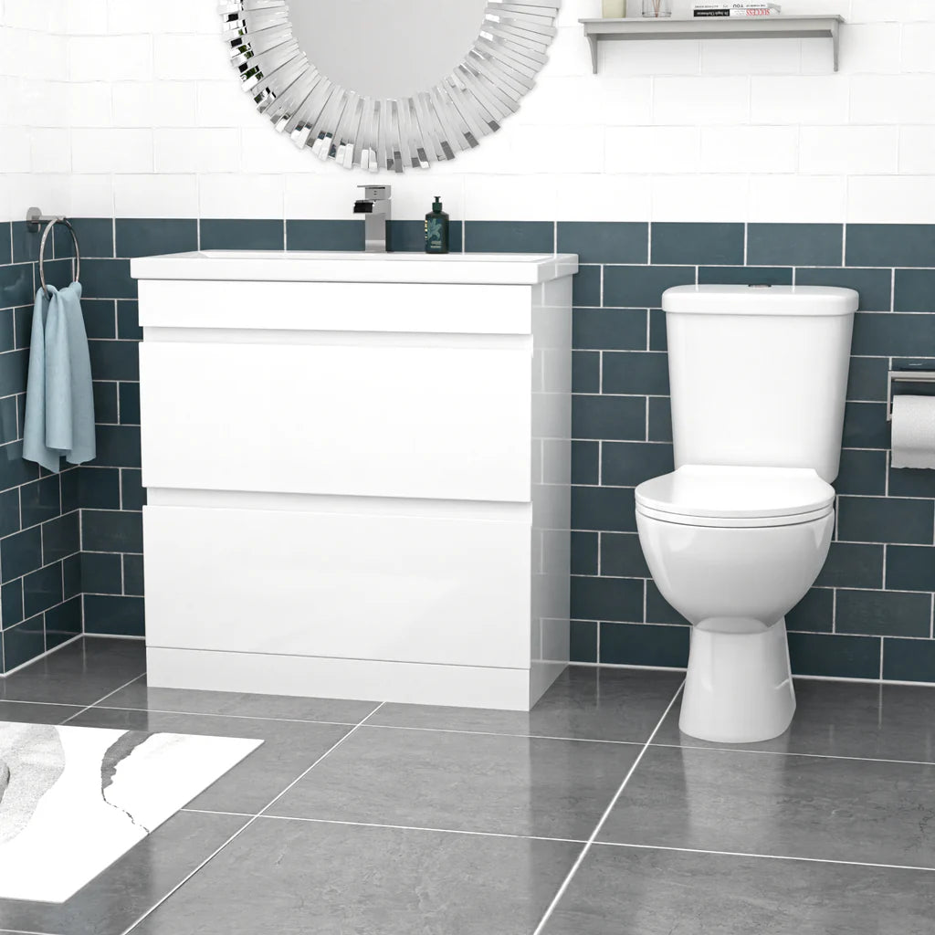Alaska 800mm White 2 Drawers Handleless Basin Vanity Close Coupled Toilet