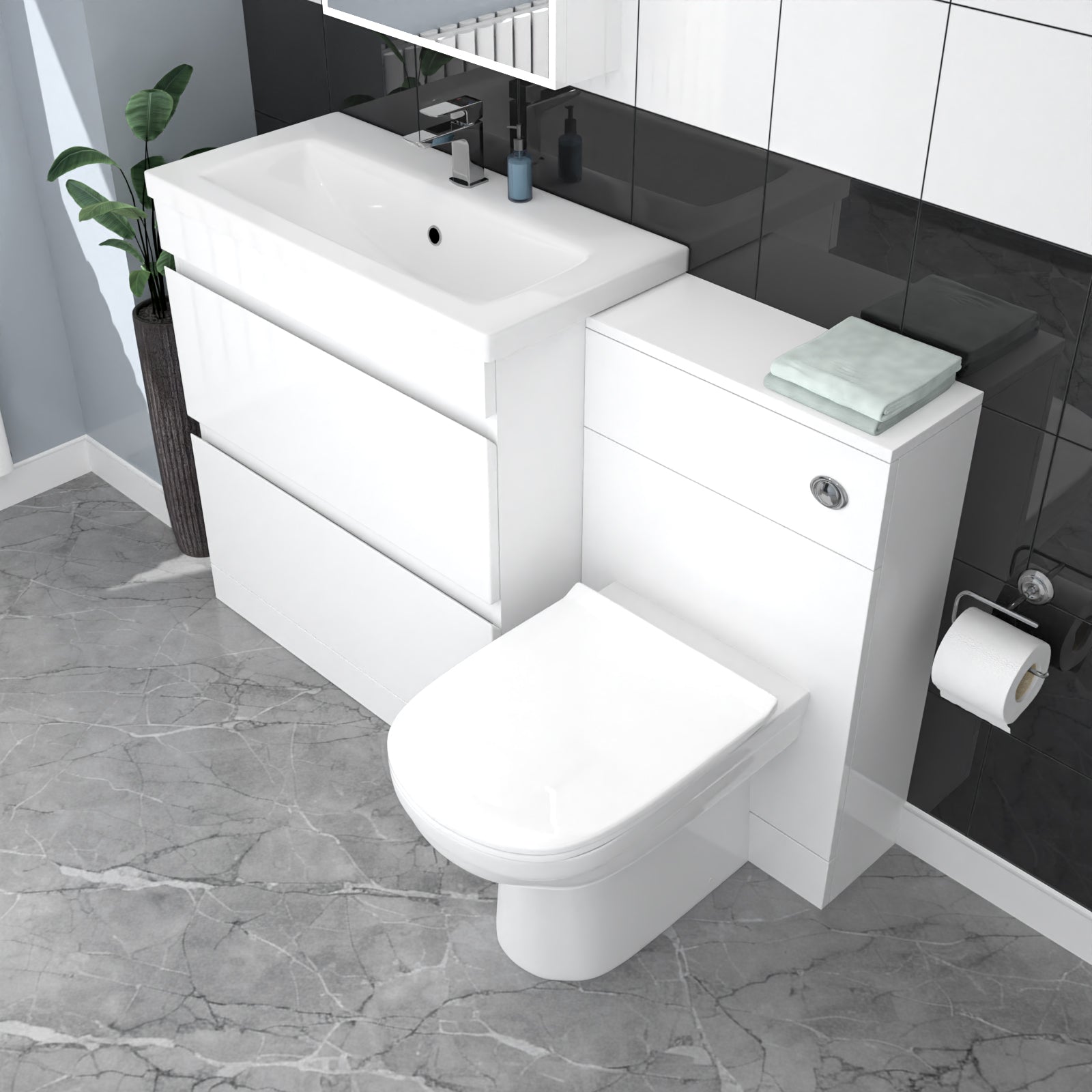 Alaska White Floor Standing 800mm Vanity Unit 2 Drawers WC Unit & BTW Toilet