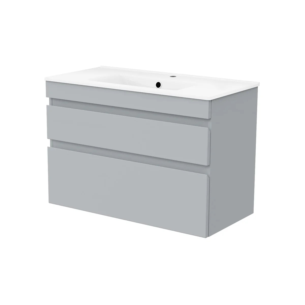 Alaska 800mm Matte Grey Wall Hung 2 Drawers Handleless Slim Basin Vanity Unit