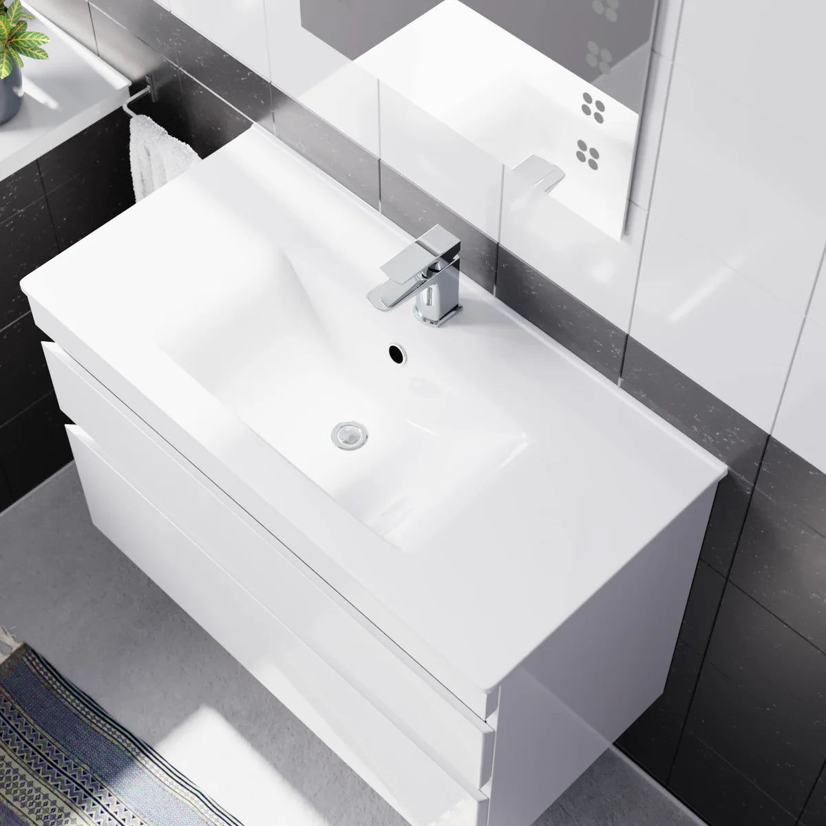 Alaska 800mm White Wall Hung 2 Drawers Handleless Slim Basin Vanity Unit