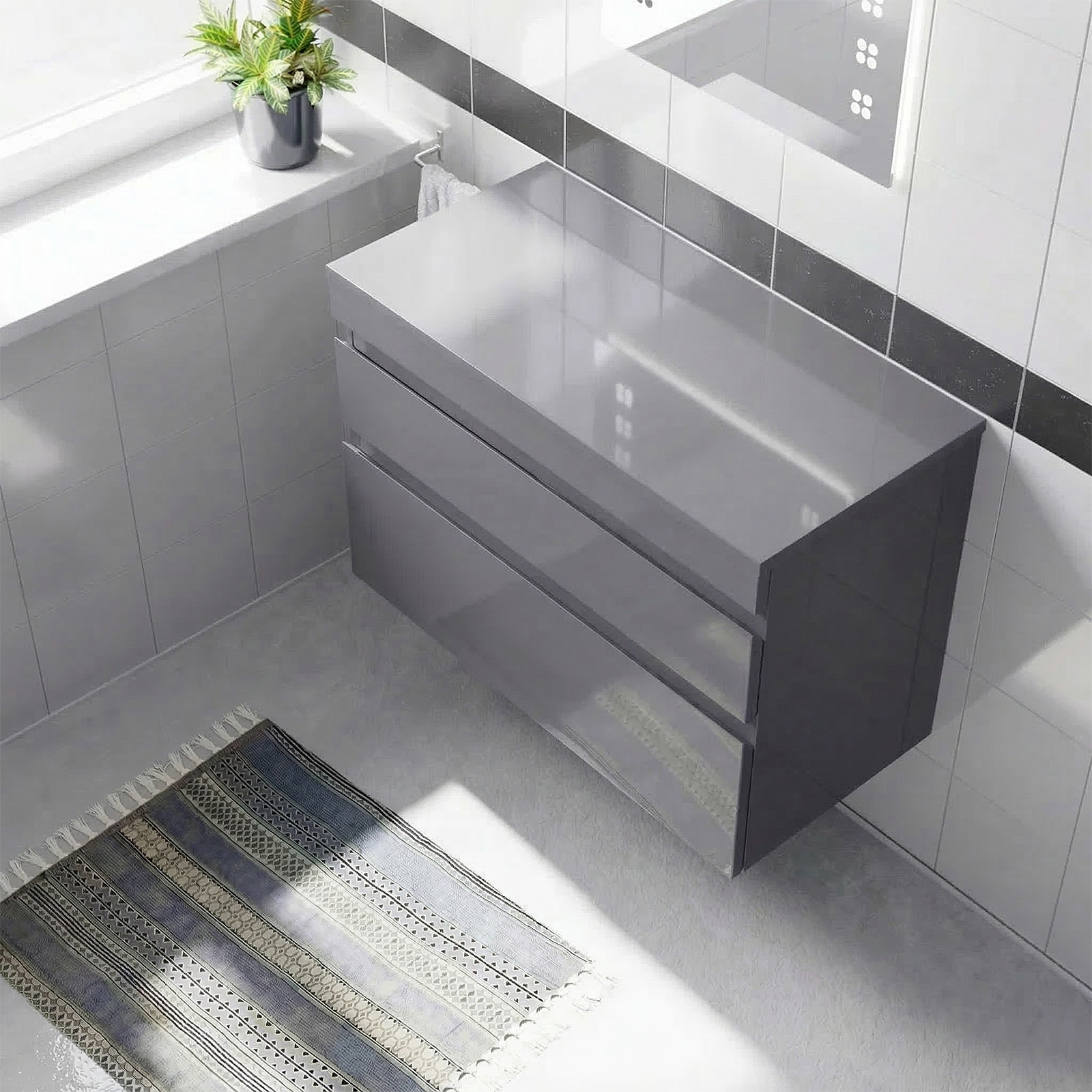 Alaska 800mm Steel Grey Wall Hung 2 Drawers Handleless Worktop Vanity Unit