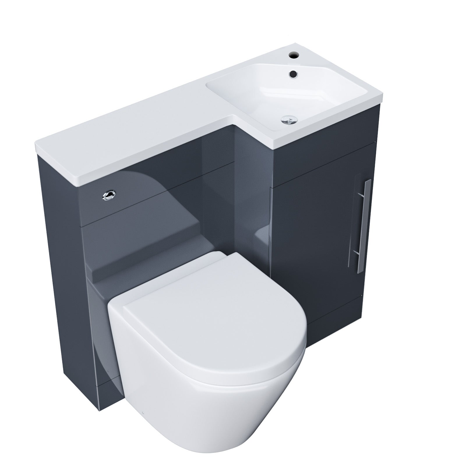 Alaska Flat Packed Compact 900mm Grey L-Shape Right Hand Vanity Unit, Rimless Toilet Set