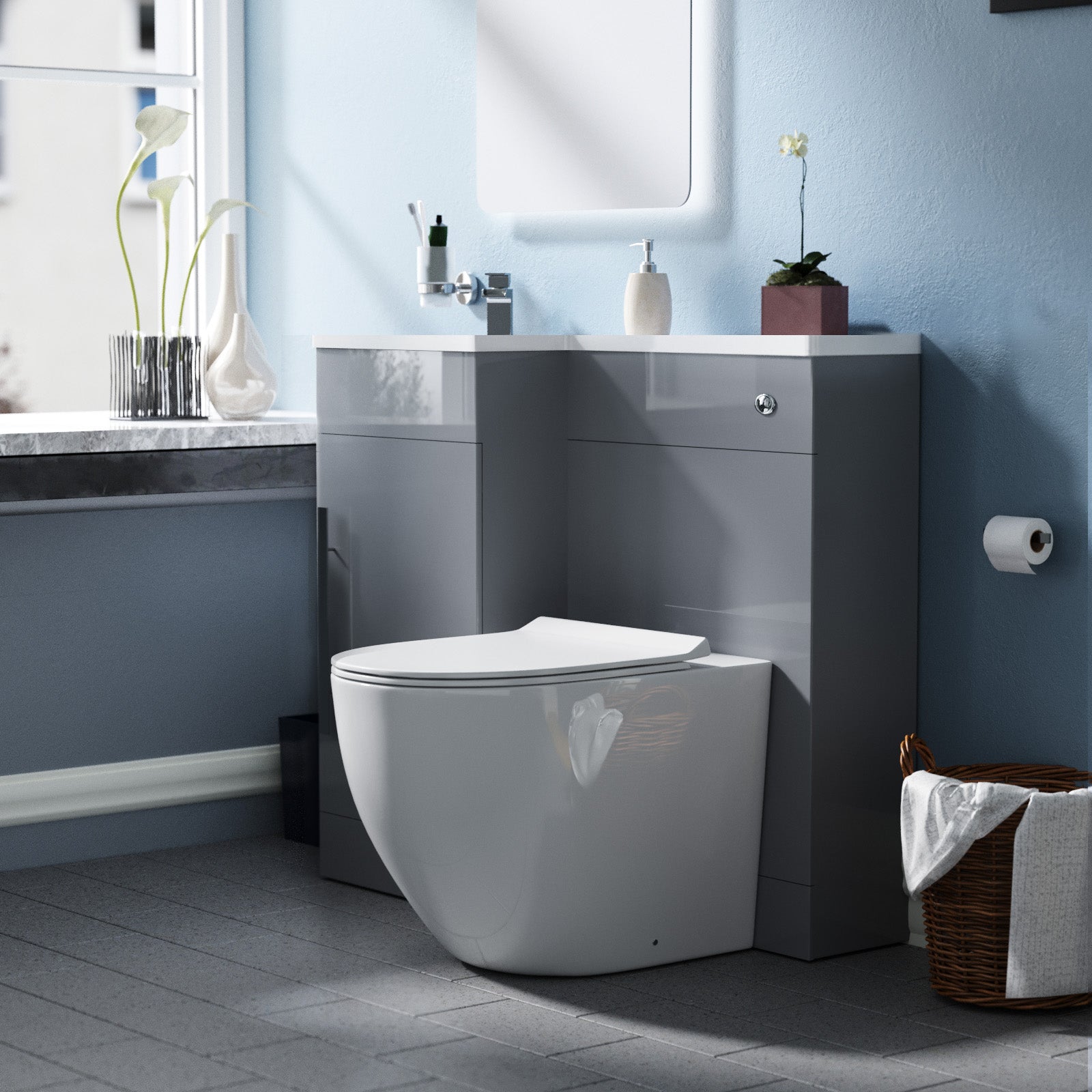 Alaska 900mm LH BTW Toilet, WC Unit & Resin Basin Grey