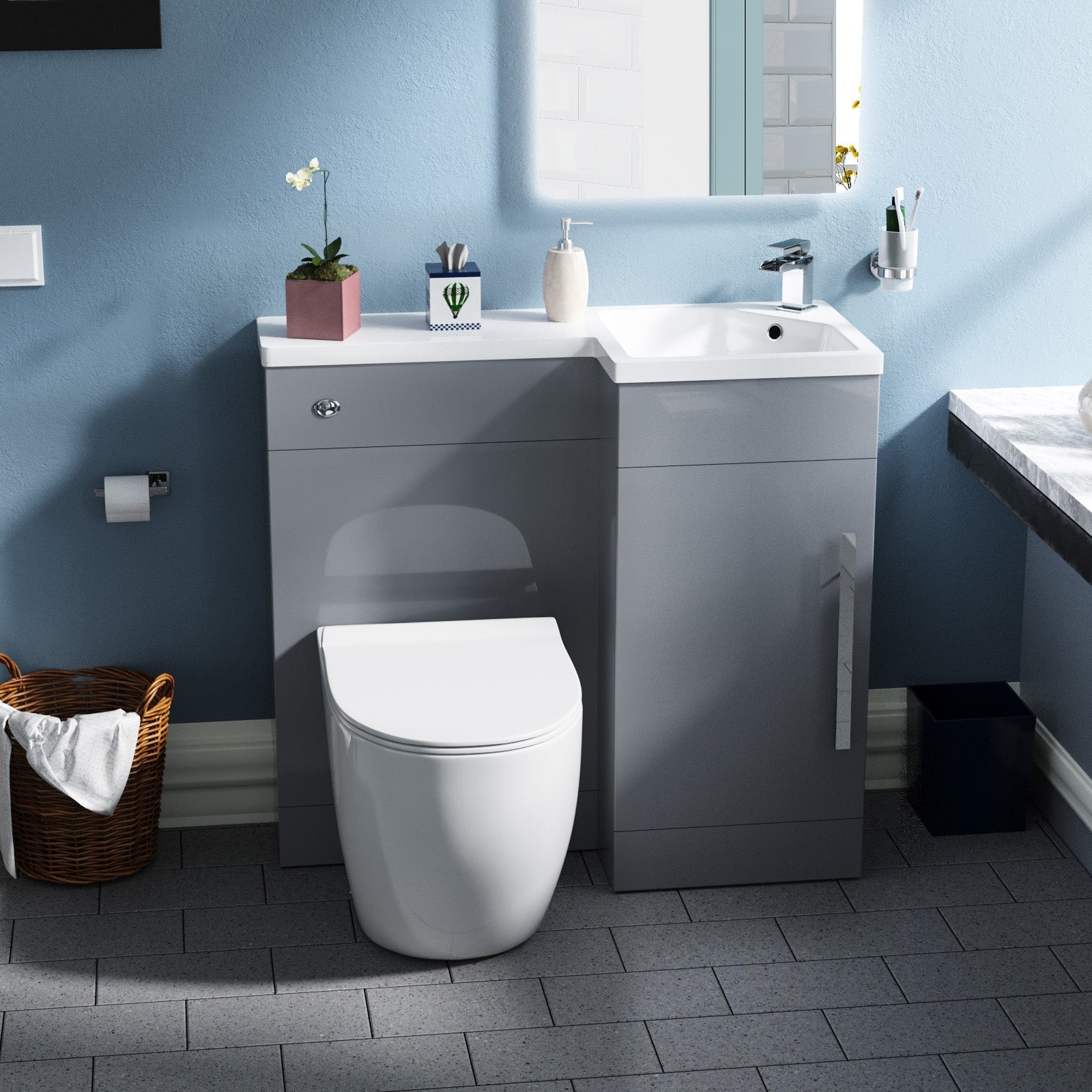 Alaska 900mm RH BTW Toilet, WC Unit & Resin Basin Grey
