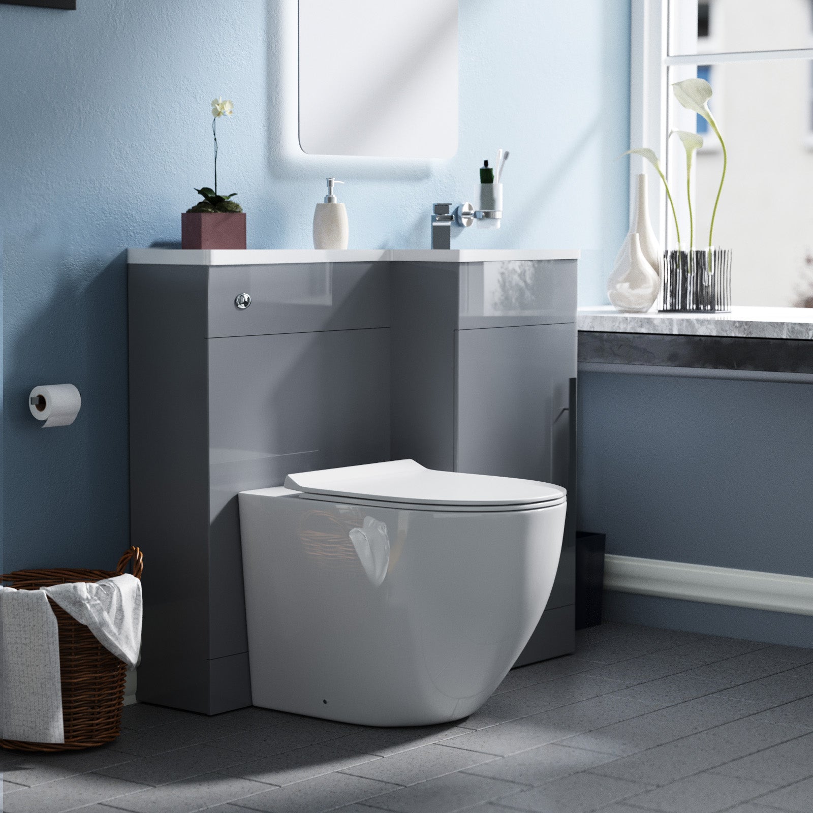 Alaska 900mm RH BTW Toilet, WC Unit & Resin Basin Grey