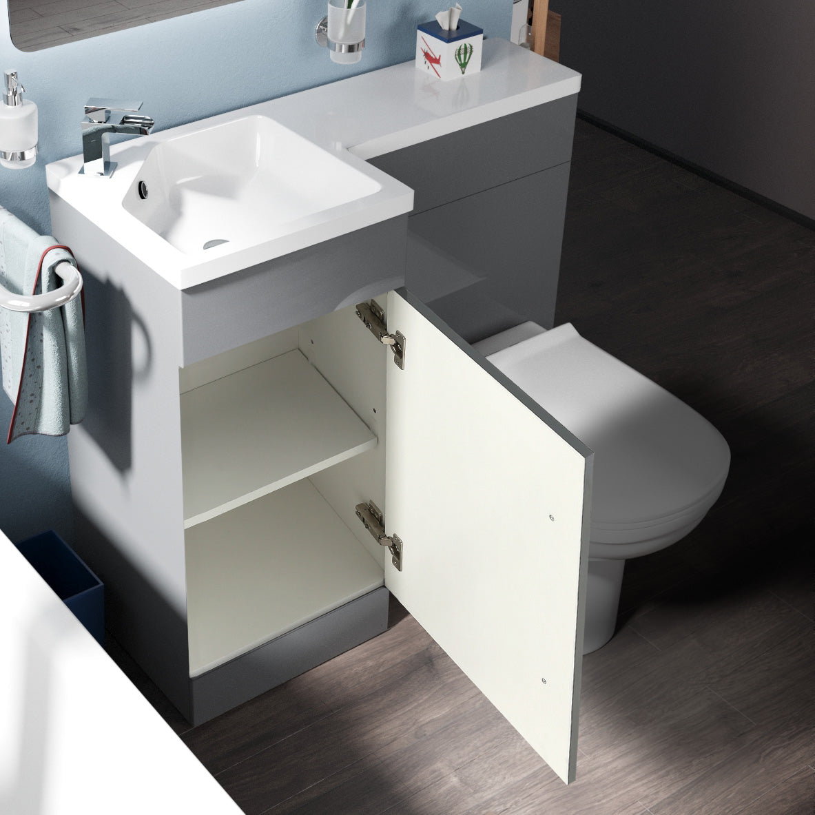 Alaska 900mm Vanity Basin Unit, WC Unit & Desone Back To Wall Toilet Grey
