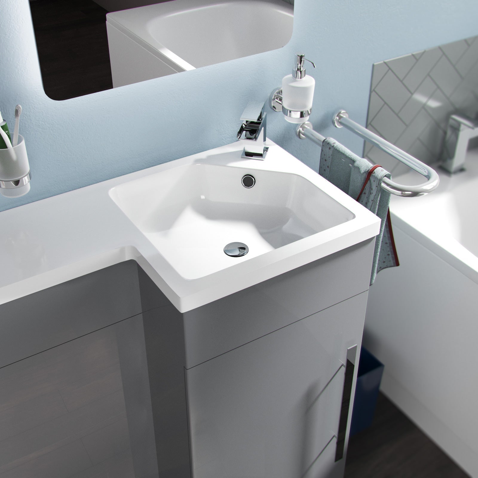 Alaska 900mm Light Grey RH Basin Sink Vanity Unit Furniture Cabinet Flat Pack