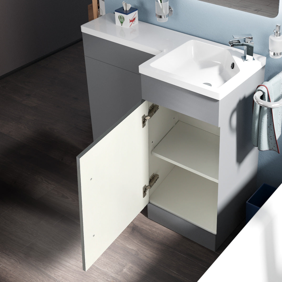 Alaska 900mm Light Grey RH Basin Sink Vanity Unit Furniture Cabinet Flat Pack