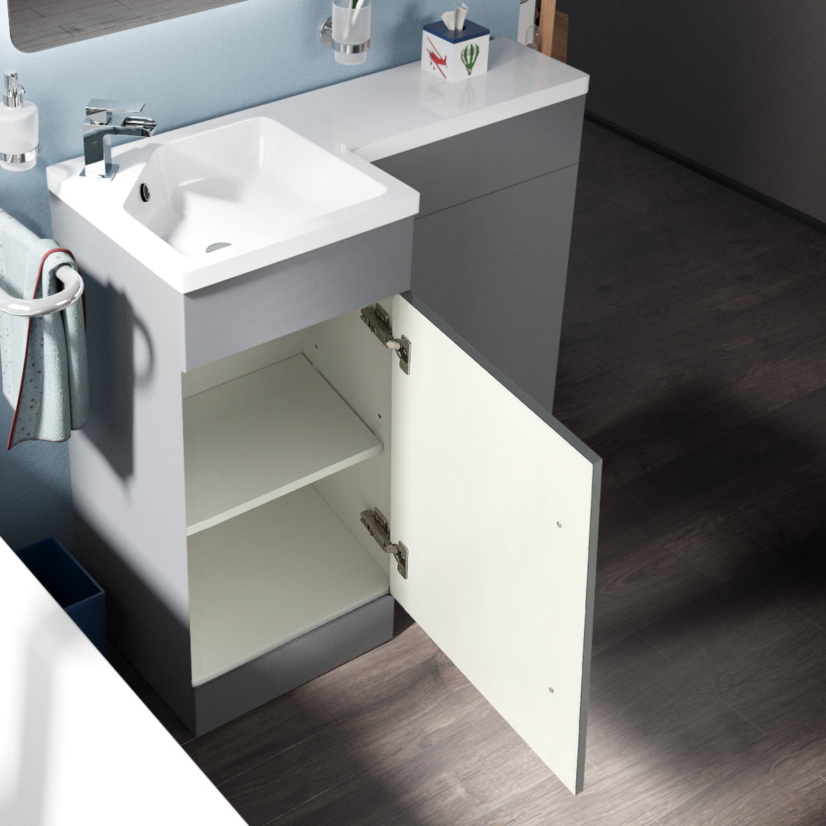 Alaska Light Grey Basin Sink Vanity Unit Furniture Cabinet LH 900mm Flat Pack