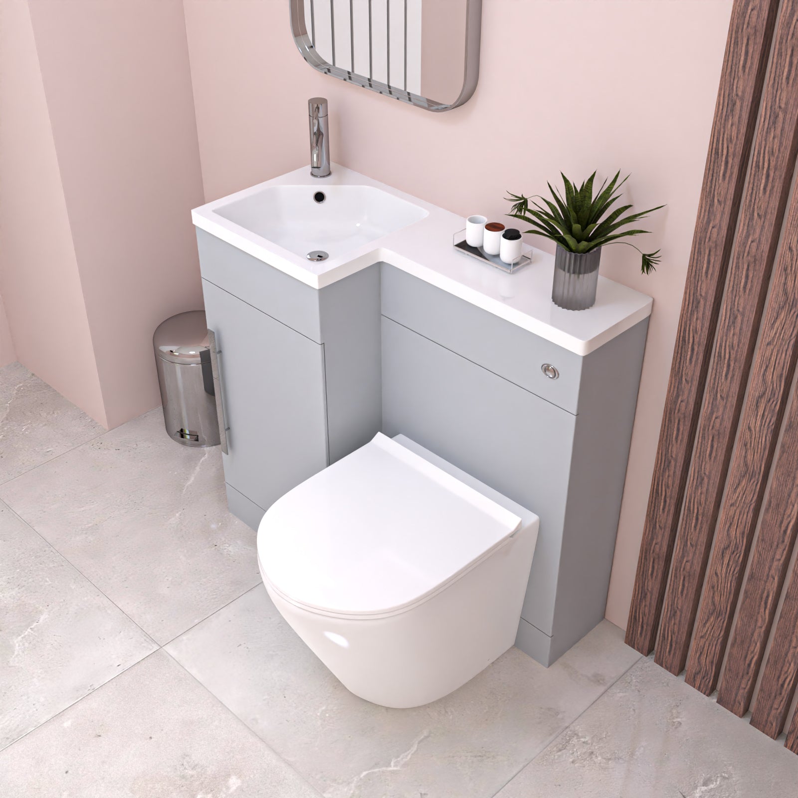 Alaska 900mm Matte Grey L-Shape Left Hand Vanity Unit & Toilet - Flat Pack