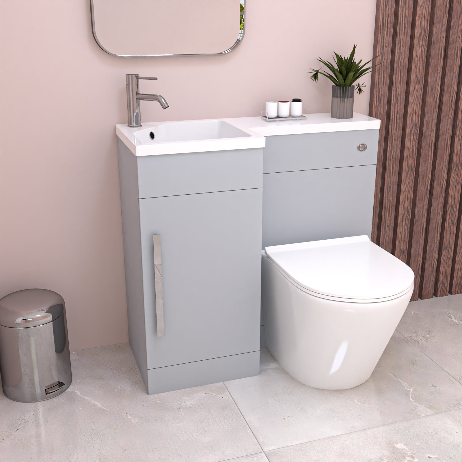 Alaska 900mm Matte Grey L-Shape Left Hand Vanity Unit & Toilet - Flat Pack