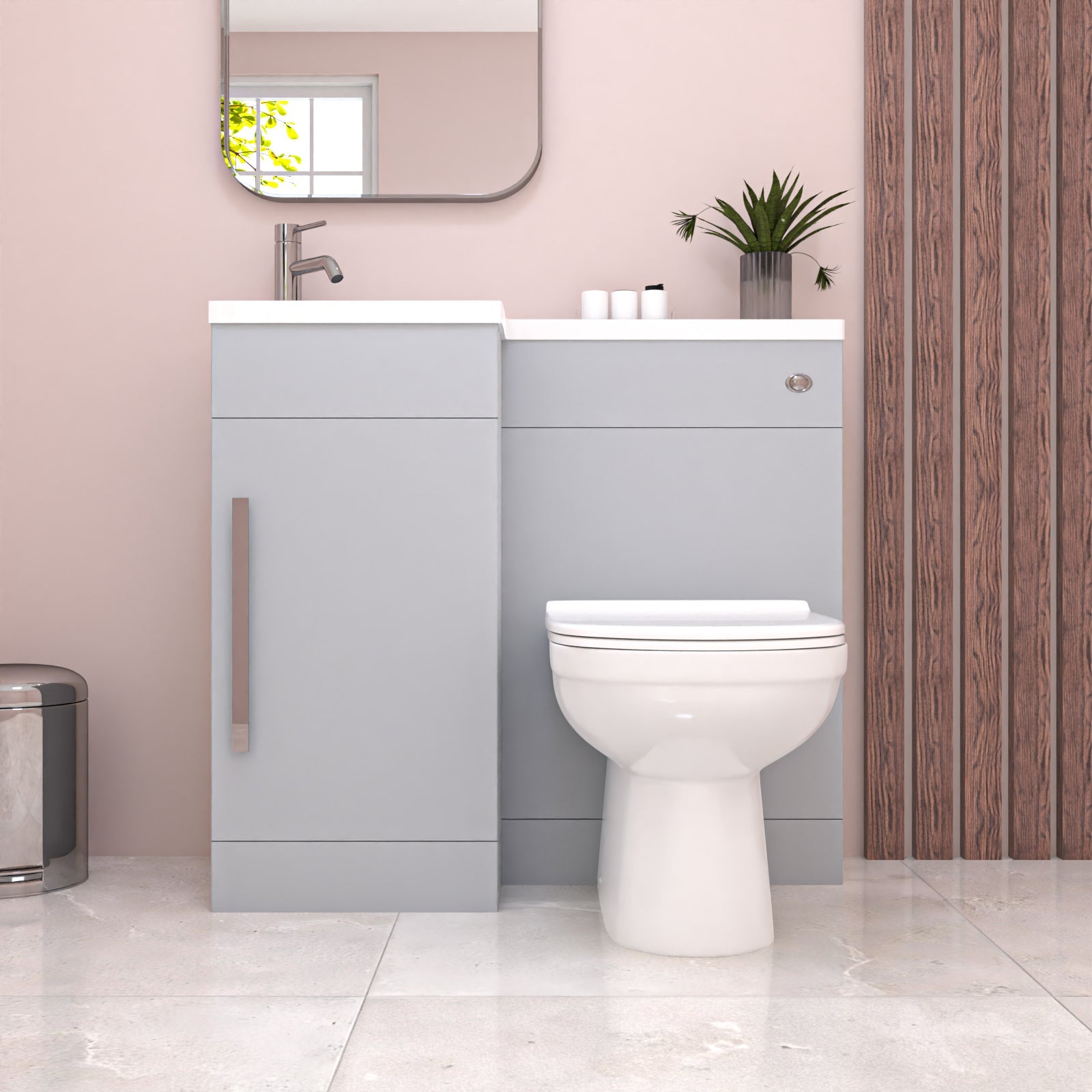 Alaska Matte Grey L Shape Flat Pack LH 900mm Vanity WC Unit & BTW Round Toilet