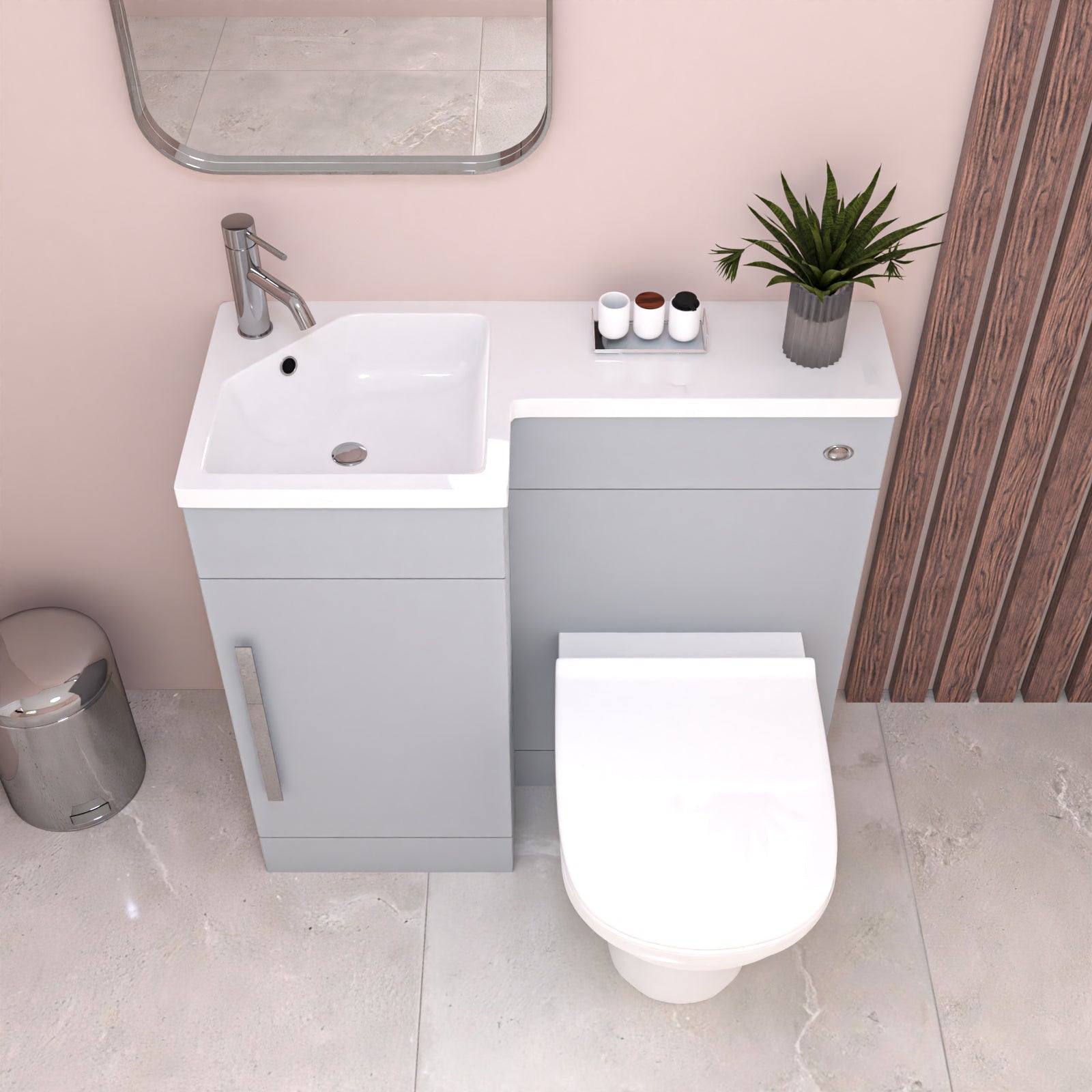Alaska 900mm Matte Grey L-Shape LH Vanity WC Unit & BTW Round Toilet