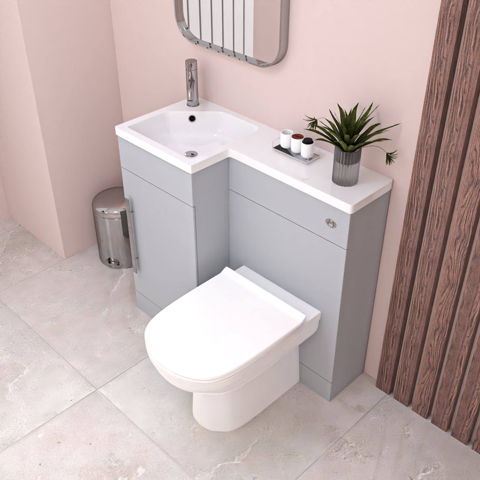 Alaska Matte Grey L Shape Flat Pack LH 900mm Vanity WC Unit & BTW Round Toilet
