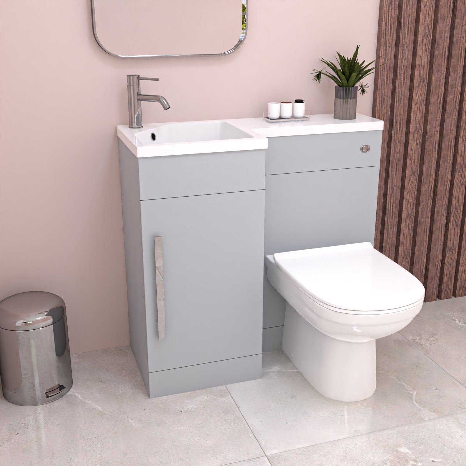 Alaska Matte Grey L Shape Flat Pack LH 900mm Vanity WC Unit & BTW Round Toilet