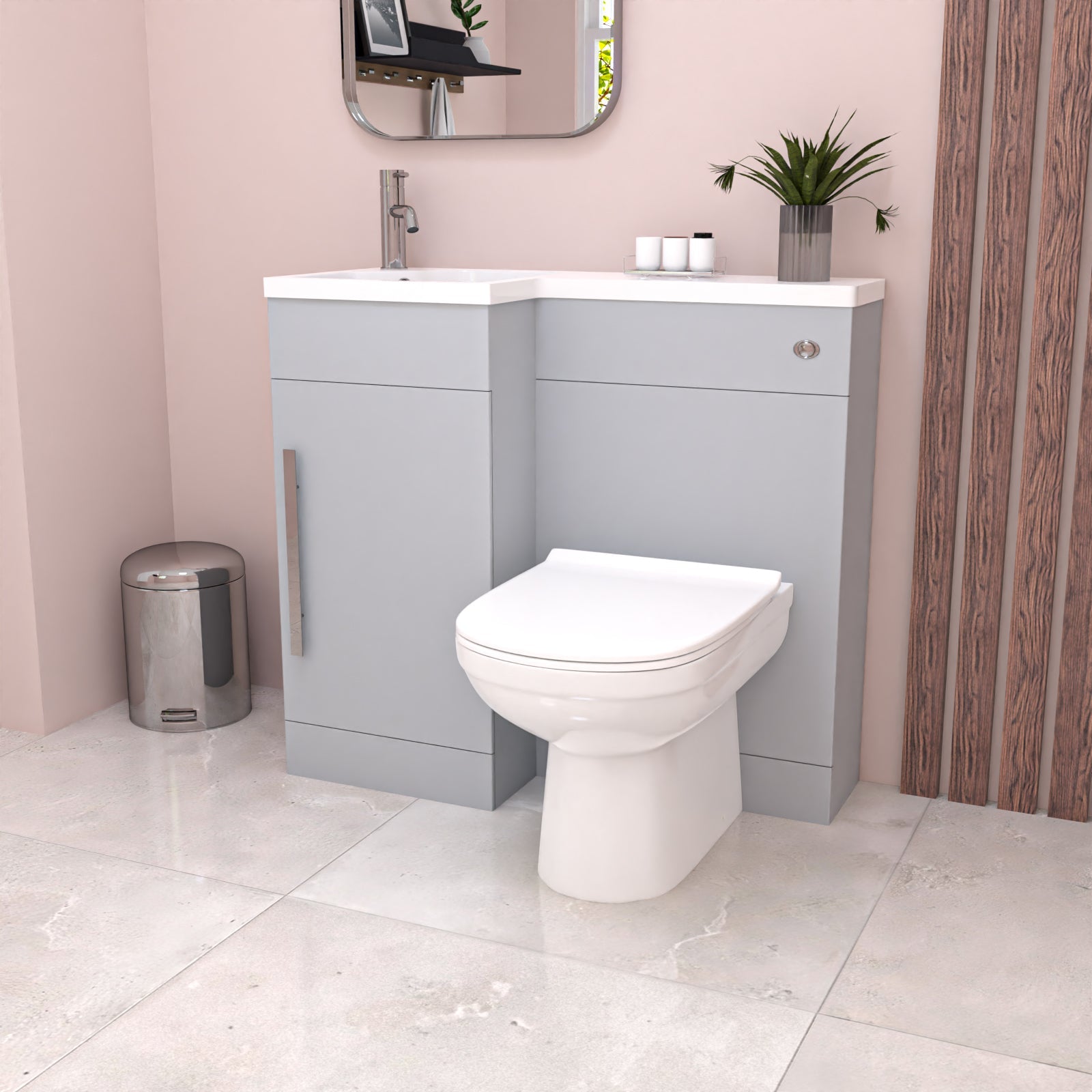 Alaska Matte Grey L Shape LH 900mm Vanity WC Unit & BTW Round Toilet