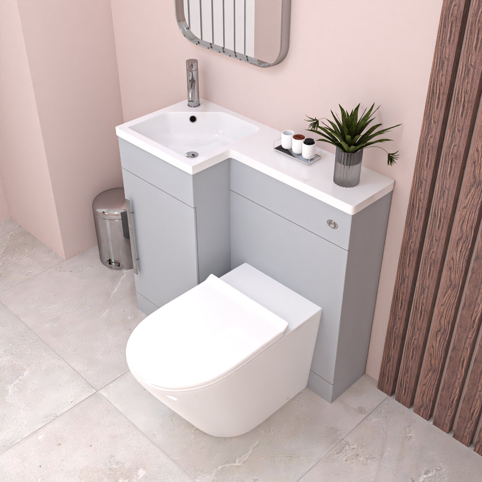 Alaska 900mm Matte Grey Left Hand WC Basin Vanity and Toilet Unit - Flat Pack