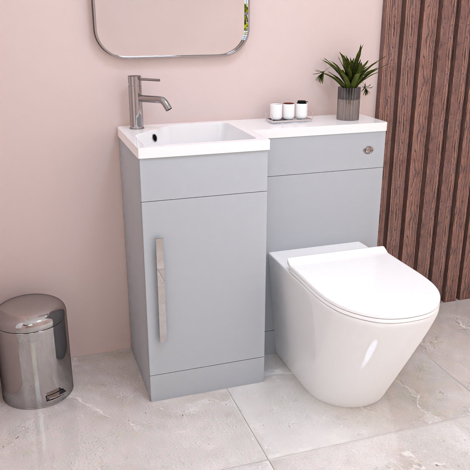 Alaska 900mm Matte Grey Left Hand WC Basin Vanity and Toilet Unit - Flat Pack