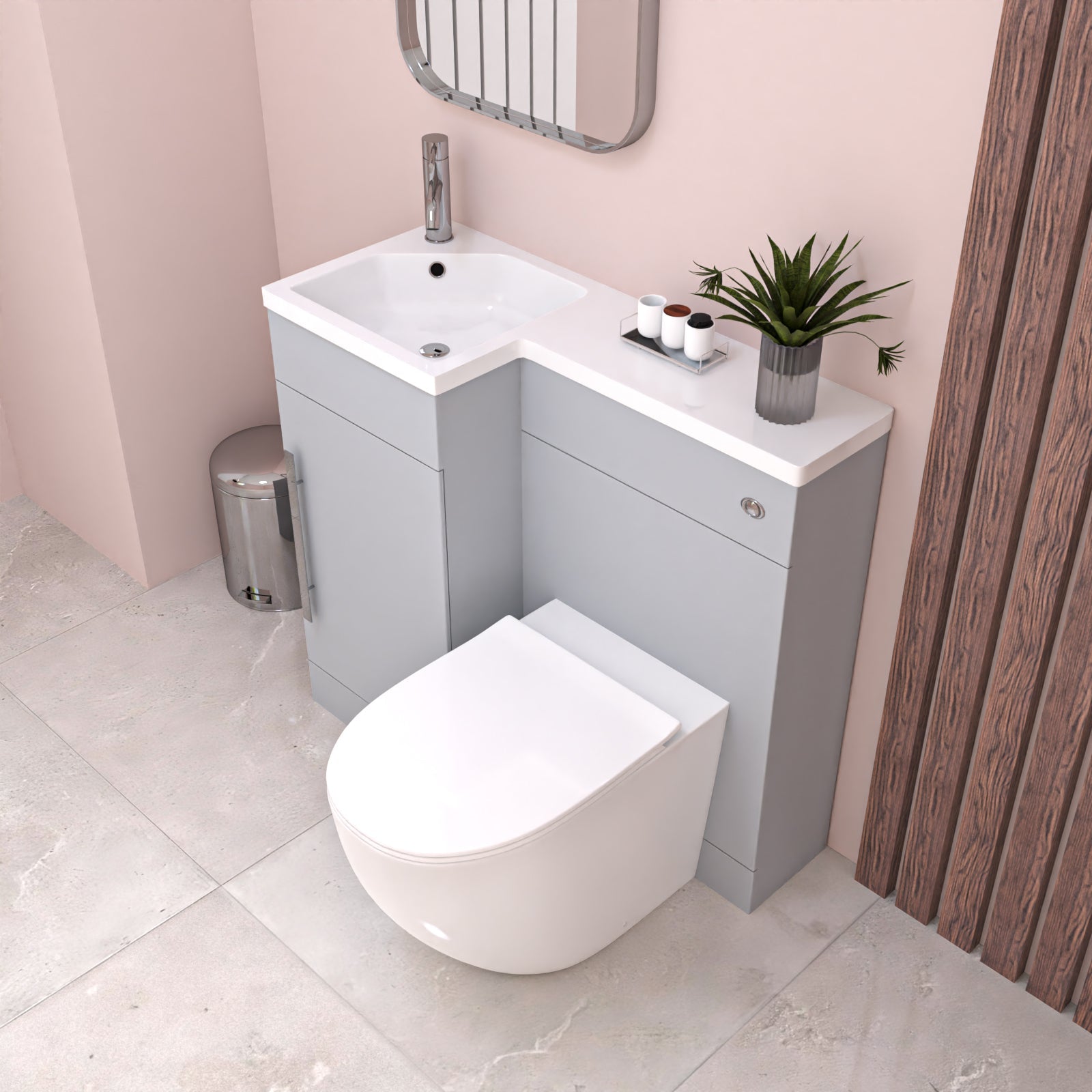 Alaska Matte Grey LH Vanity WC Unit with Resin Basin & BTW Toilet - Flat Pack