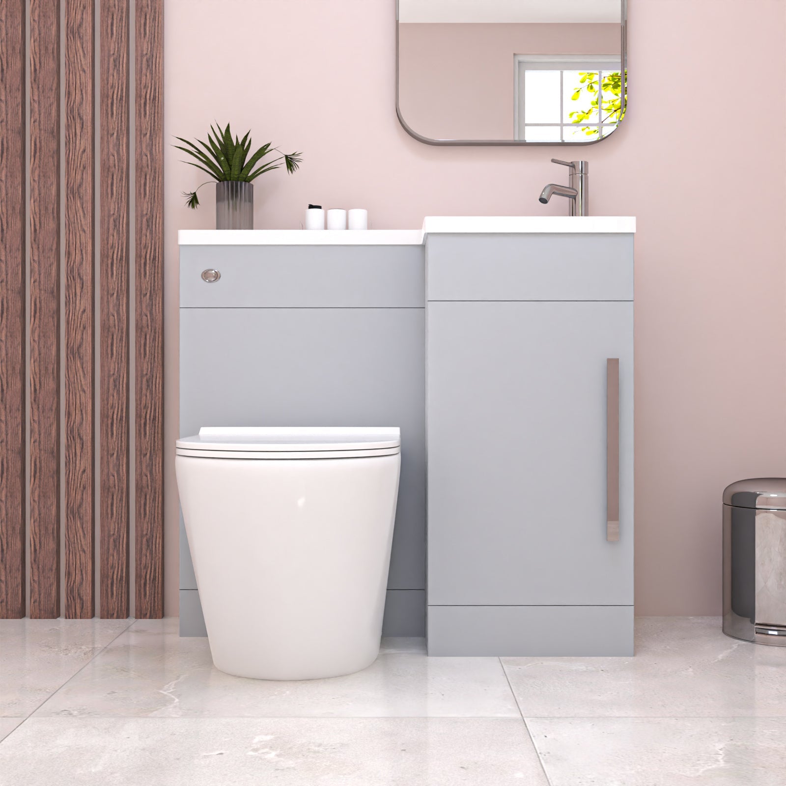 Alaska Matte Grey Flat Pack 900mm L-Shape Right Hand Vanity Unit & Toilet