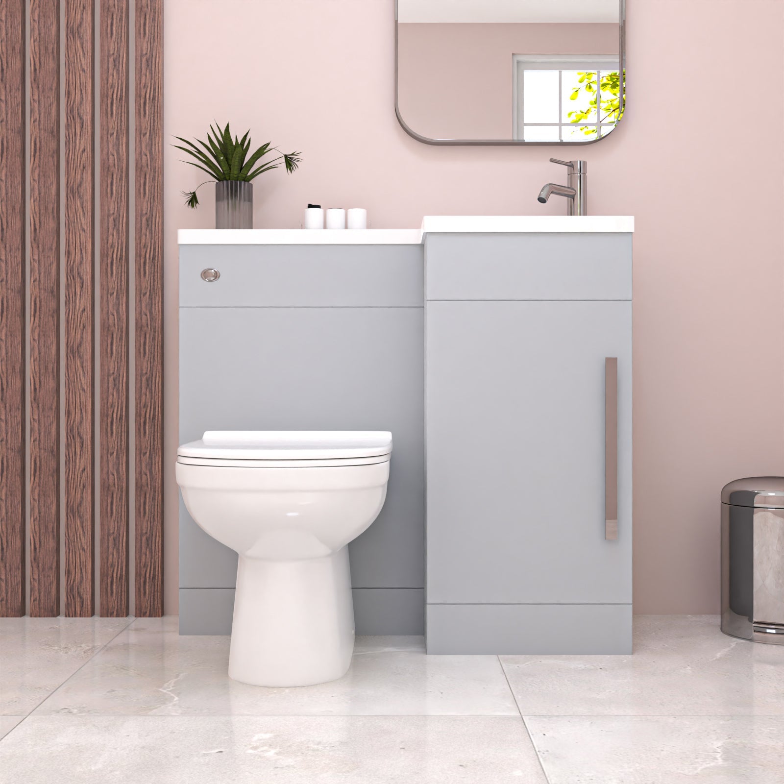 Alaska Matte Grey L Shape Flat Pack RH 900mm Vanity WC Unit & BTW Toilet