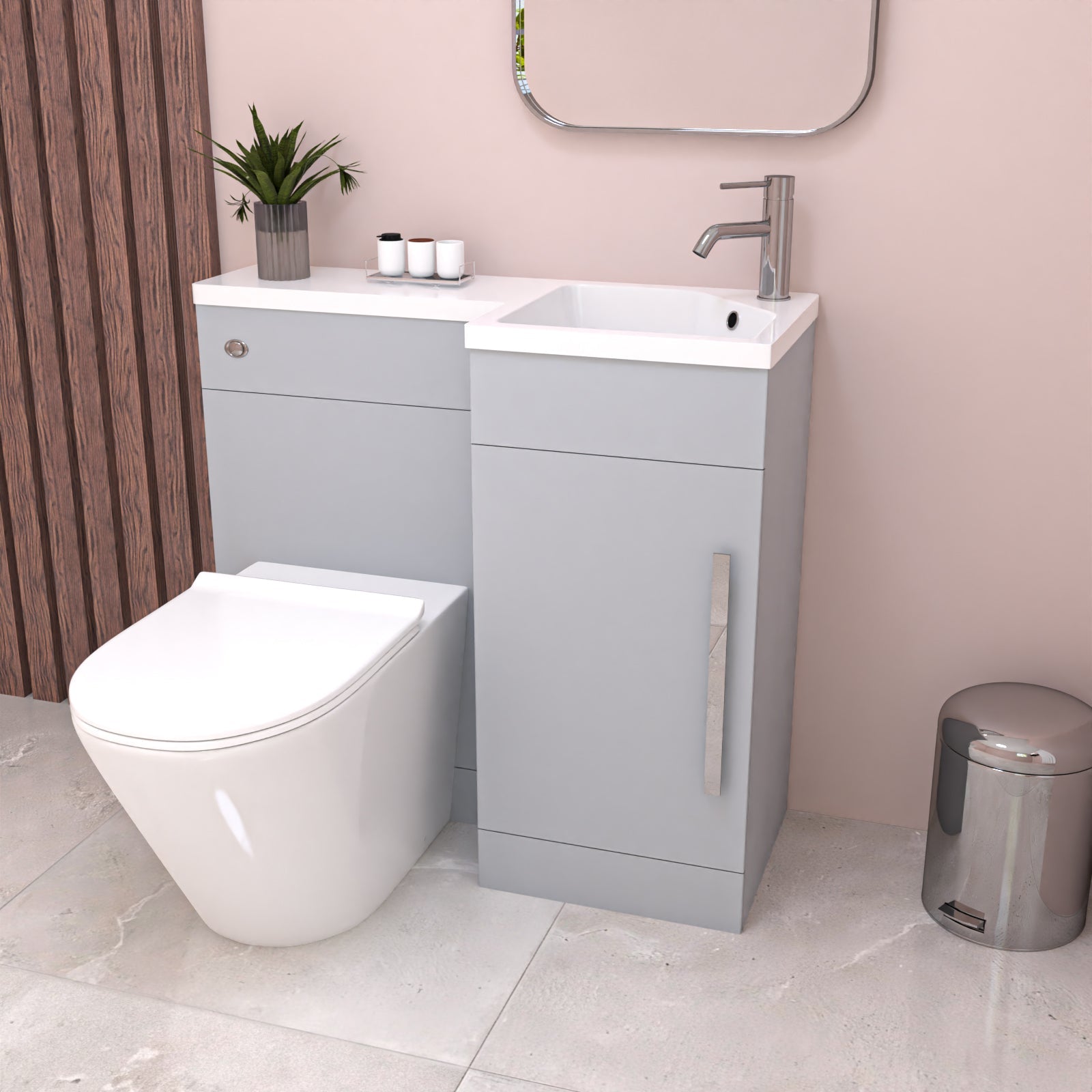 Alaska 900mm Matte Grey Right Hand WC Basin Vanity and Toilet Unit Flat Pack