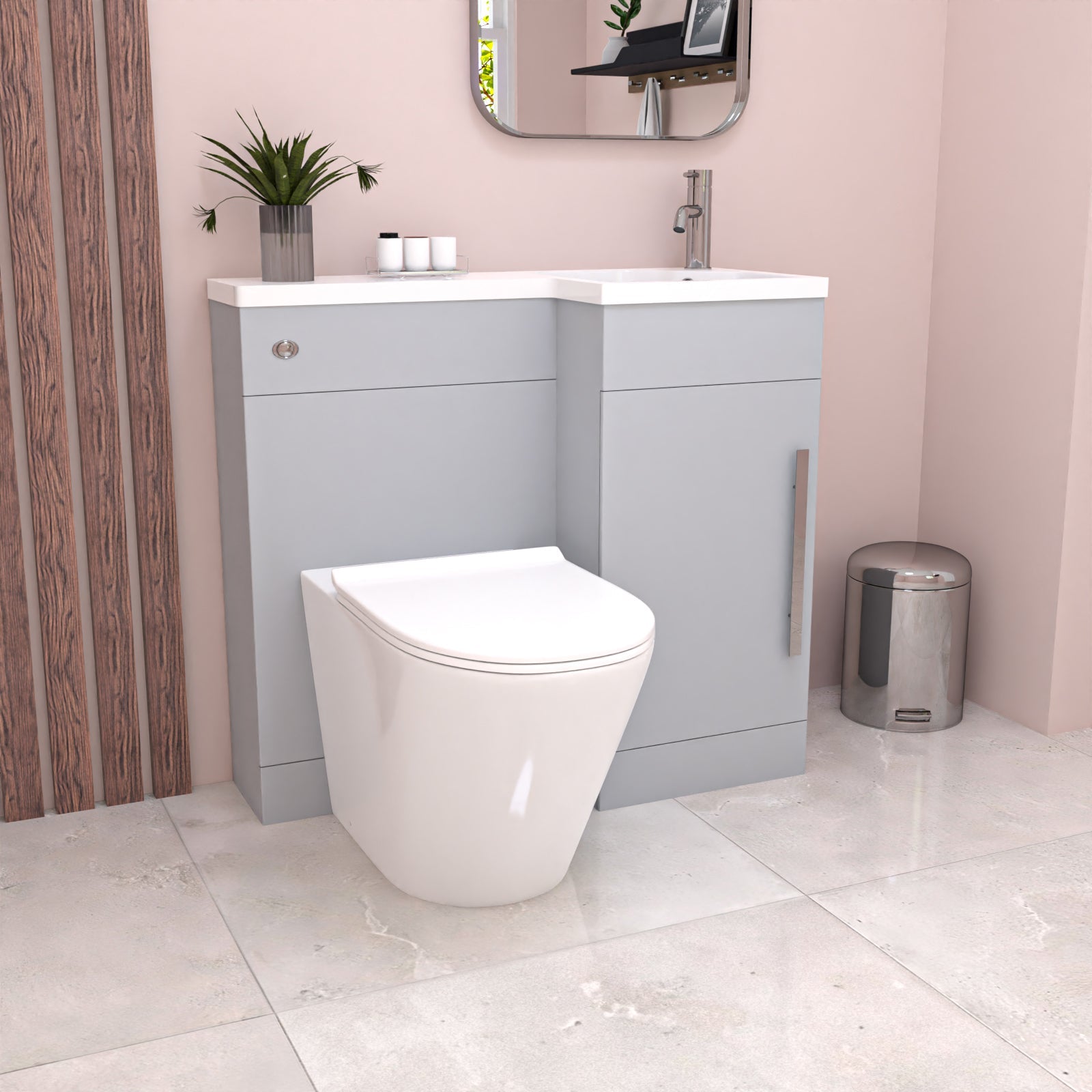 Alaska 900mm Matte Grey Right Hand WC Basin Vanity and Toilet Unit Flat Pack