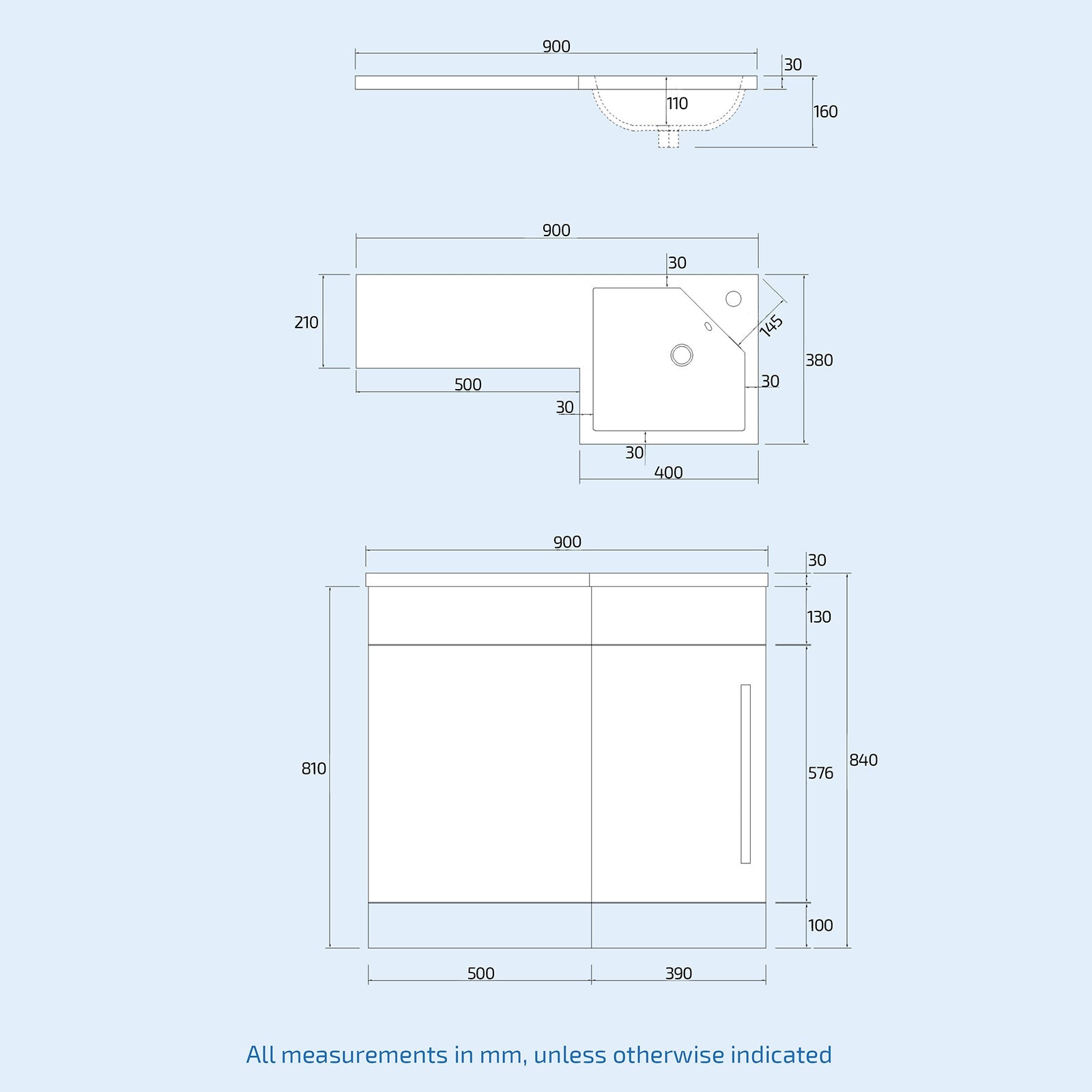 Alaska 900mm Grey Vanity Unit Basin Sink with Rimless Toilet