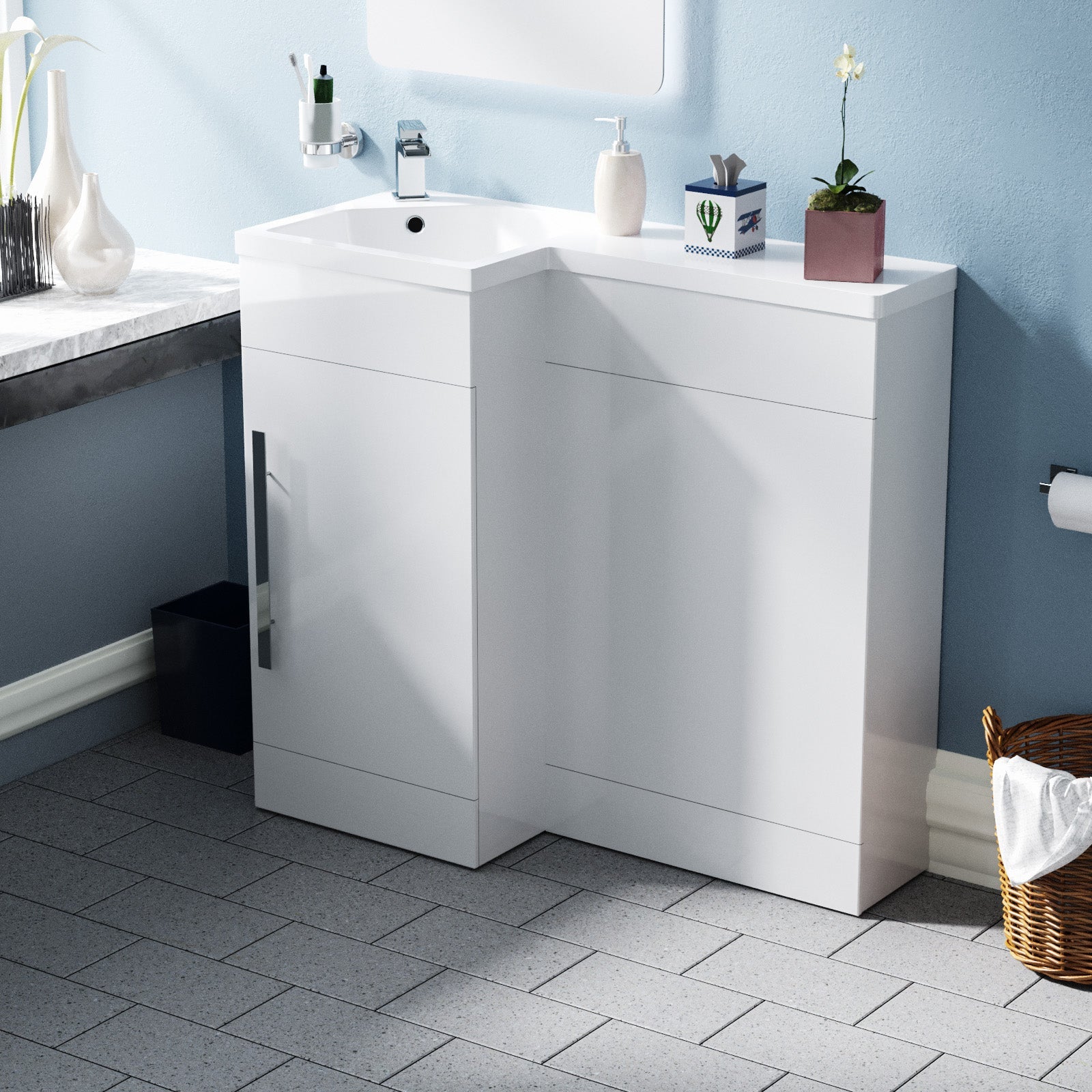 Alaska 900mm L Shape Bathroom Basin Vanity & WC Unit White