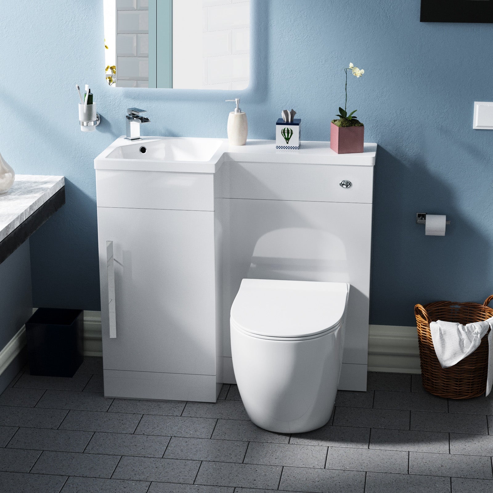 Alaska 900mm Flat Pack BTW Toilet, WC Unit & Resin Basin White